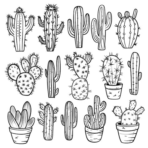 Premium Photo | A black and white drawing of cactus and cactus