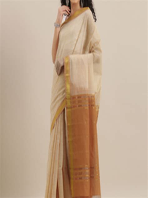 Buy The Chennai Silks Cream Coloured Woven Design Pure Cotton Saree