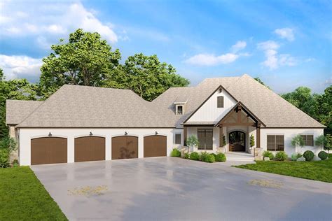 Attractive 4-Bed House Plan with Home Office and Angled 4-car Garage ...