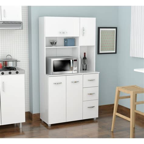 Inval 3-Drawer 6-Shelf Microwave Kitchen Cabinet, White - Walmart.com ...