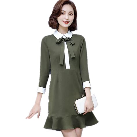 2018 Spring Autumn Preppy Style Dark Blue Knitting Dress Bow Long Sleeve Cute Dress Preppy