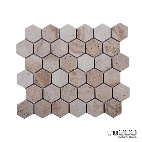 Tuqco Doğal Taş 2 inch Fileli Hexagon Traverten Valencia Eskitme Mermer