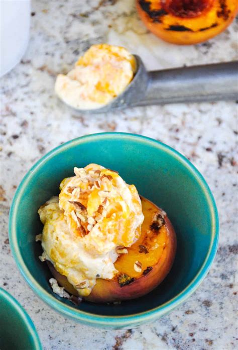 Canned Peach Ice Cream Over Fresh Grilled Peaches California Grown