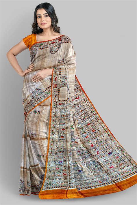 Madhubani Print On Pure Gicha Tussar Madhubani Saree Art Etsy