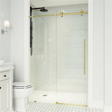 Vigo Elan 56 To 60 In X 74 In Frameless Sliding Shower Door In Matte Brushed Gold With C