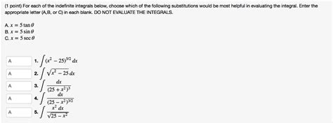 Solved Point For Each Of The Indefinite Integrals Below Choose Which Of The Following