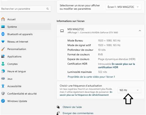 Modifier le taux de rafraîchissement dans Windows 11