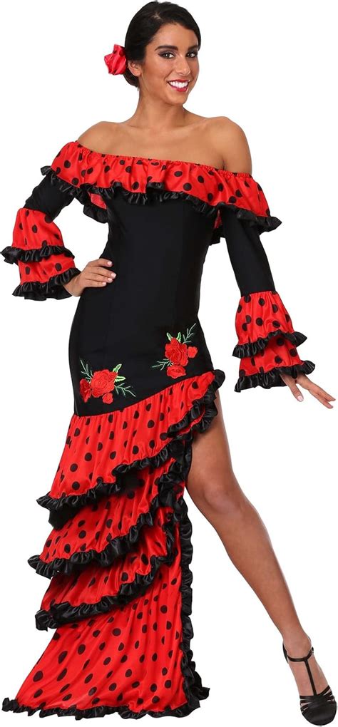 Womens Spanish Senorita Costume Red And Black Spanish