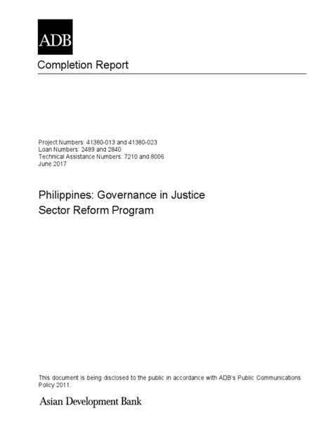 Reforming Justice Completion Report On Governance In The Philippines