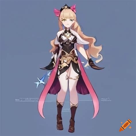 Full Body Character Design Of A Woman In A Detailed Outfit With Pink