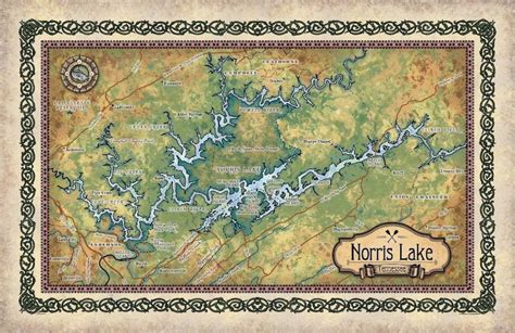 Norris Lake Map, Tennessee Map, Norris Lake Gift, Tennessee, Lake ...