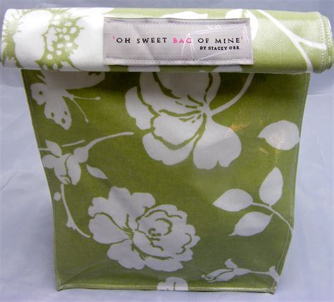 Oilcloth Lunch Bag Flowers On Mint Green On Luulla