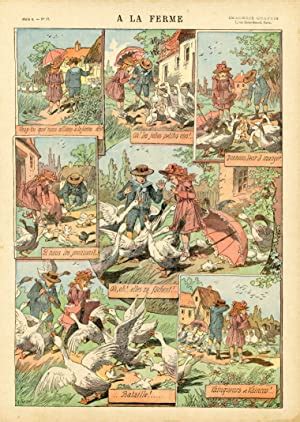 A LA FERME Planche originale entoilée IMAGERIE QUANTIN avant 1900