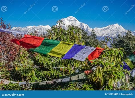 Buddhist Prayer Flags Hanging Along Hiking Paths in Nepal. Trekking in ...