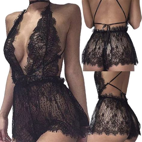 Women Sexy Lace Lingerie Babydoll G String Thong Underwear Nightwear M