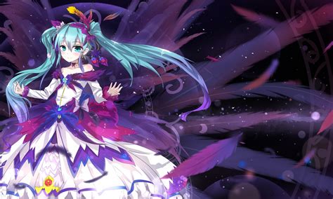 Blue Eyes Blue Hair Blush Bow Choker Dress Feathers Hatsune Miku Long Hair Qys3 Twintails