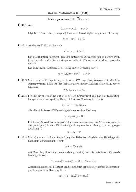 Lösung Übung 3 HM3 Oktober 2019 Höhere Mathematik III MB Lösungen