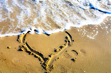 Heart Drawing Beach Sand Sand Beach Surf Waves Romantic