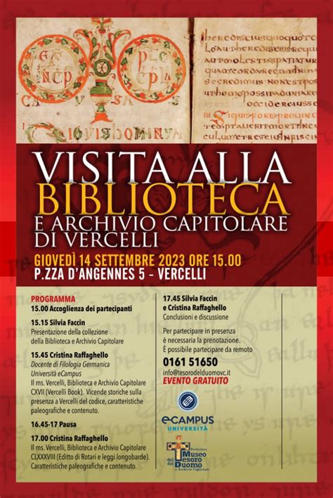 Visita La Biblioteca E Archivio Capitolare Di Vercelli Con ECampus