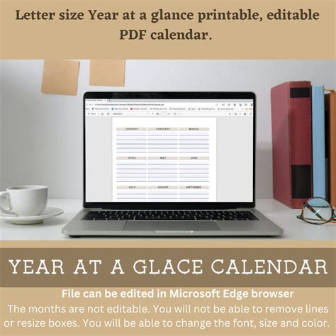 Year at a Glance Printable Calendar, Monthly Printable Editable ...