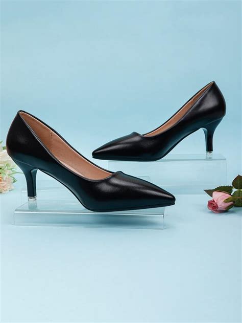 Women Black Minimalist Pumps Point Toe Stiletto Heeled Court Pumps