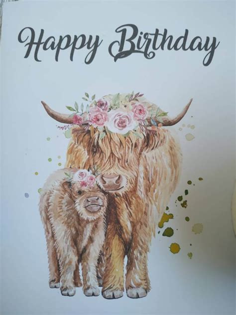 Highland Cow Greeting Card Birthday Card Happy Birthday Etsy Uk