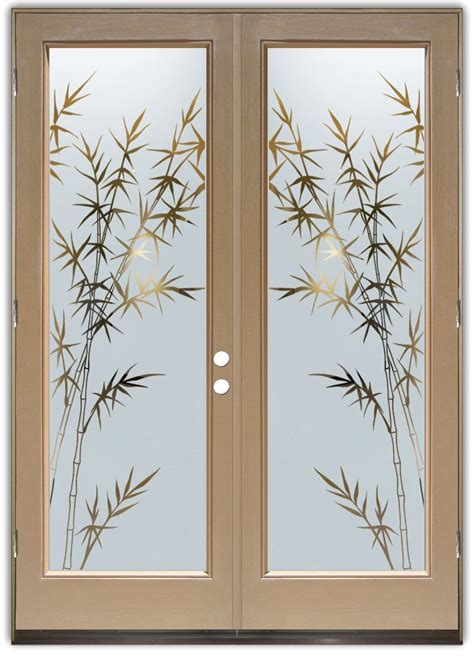 Bamboo Forest Negative Double Entry Doors Hand Crafted Sandblast