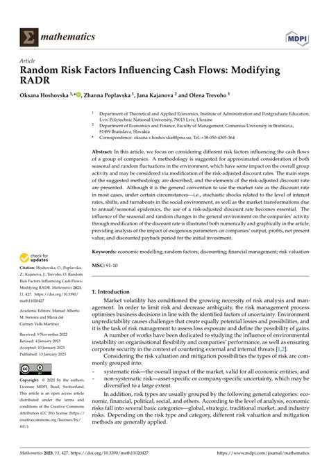 Pdf Random Risk Factors Influencing Cash Flows Modifying Radr