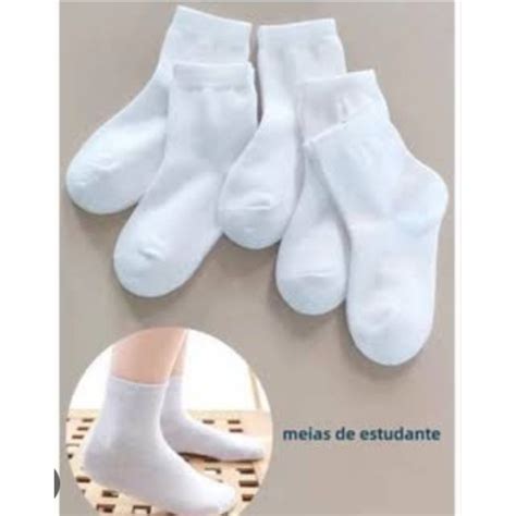 Meias Branca Cano Medio - KIT 3, 6 ou 12 Meias Infantis Brancas Cano Médio, Confortável E Macias ...