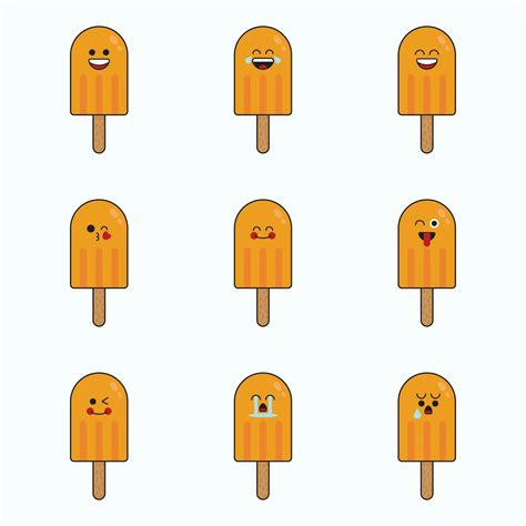 Chocolate Ice Cream Icon Set Vector Emoticon Chocolate Ice Cream Cute