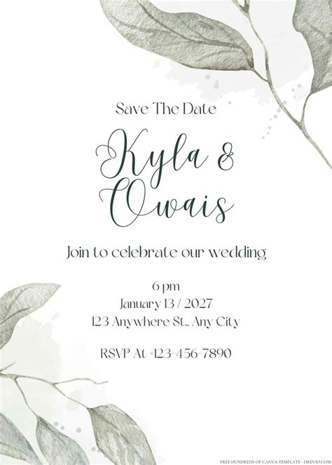 Minimalist Greenery Eucalyptus Leaves Canva Wedding Invitation