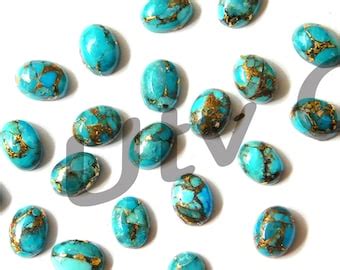 Oval Natural Calibrated Green Copper Turquoise Cabochon Back Etsy