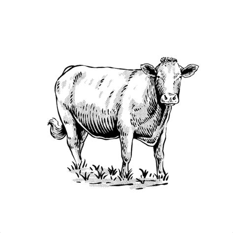 Premium Vector | Vintage cow illustration black and white