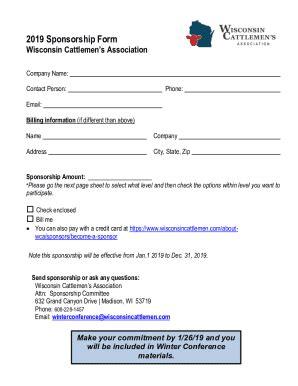 Fillable Online 2020 WCA Sponsorship Form Wisconsin Cattlemen S