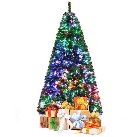 Gymax 7 Ft Pre Lit Artificial Christmas Tree Fiber Optic Xmas Tree Holiday Decor Gym08652 The