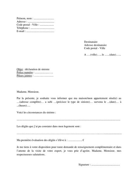 Lettre de déclaration de sinistre pour une assurance habitation