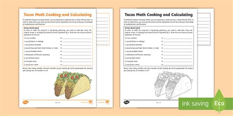 Tacos Cooking And Calculating Math Worksheet Twinkl