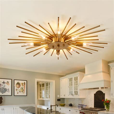 Zglaojt Semi Flush Mount 8 Light Ceiling Light Modern Metal Ceiling Lighting Gold Light Fixture