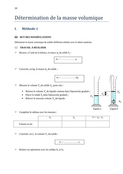 Pdf D Termination De La Masse Volumique Tp D Termination De La