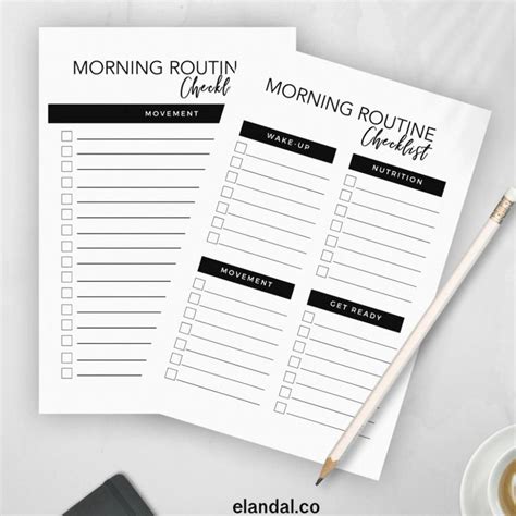 Two Printable Morning Routine Checklist On Top Of A Desk With Coffee