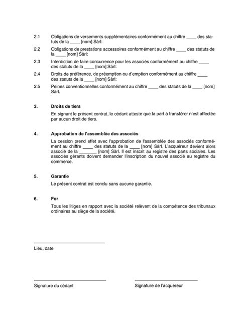 Contrat de cession de parts socialesde la Sàrl Suisse DOC PDF