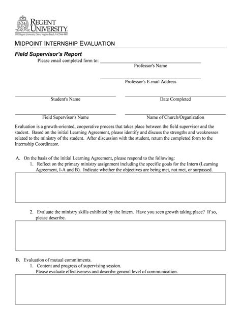 Fillable Online Regent Midpoint Internship Evaluation Fax Email Print