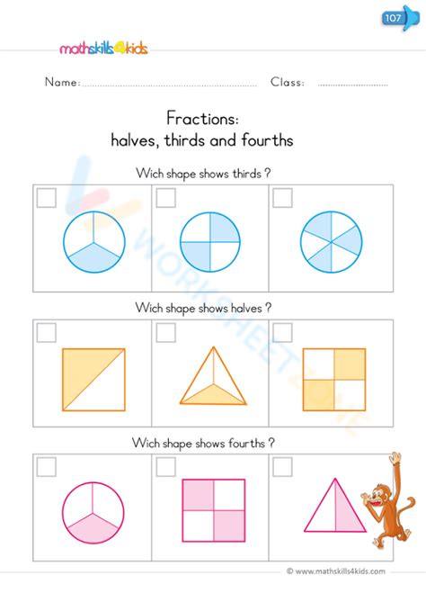 Fractions Halves Thirds And Fourths Worksheet