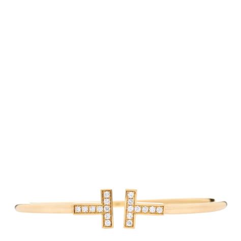 TIFFANY 18K Yellow Gold Diamond T Wire Bracelet 1270206 | FASHIONPHILE