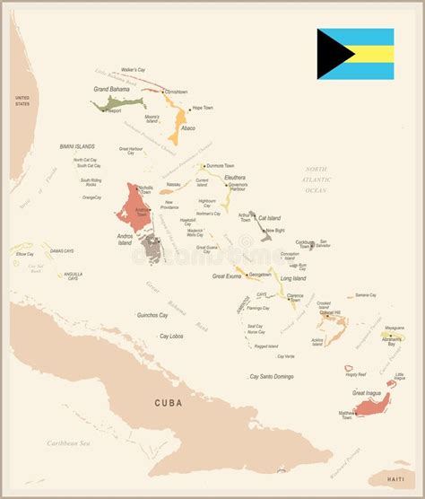 The Bahamas Map Vintage Detailed Vector Illustration Stock