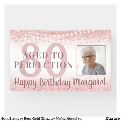 80th Birthday Rose Gold Glitter Lights Photo Banner | Zazzle.com in ...