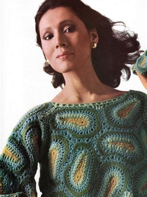 Vintage Crochet Pattern 1970s Paisley Crop Sweater Top Etsy