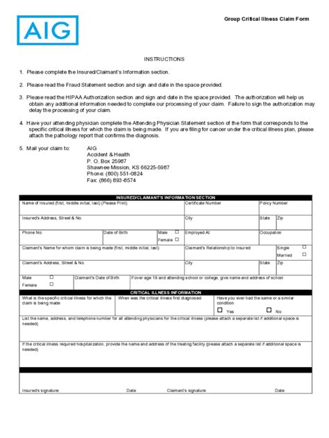 Fillable Online Critical Illness Claim Formebview Fax Email Print