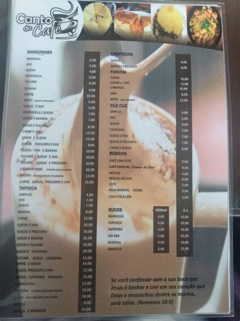 Menu em Canto do Café Manaus R Valério Botelho de Andrade