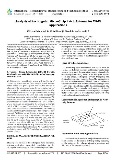 Analysis Of Rectangular Micro Strip Patch Antenna For Wi Fi